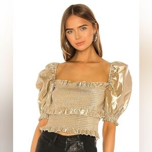 V. Chapman Metallic Gold Smocked Ensemble - Size 0